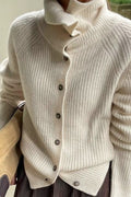 Retro Textured Rib Slim-Fit Single-Row Button Loose Solid Knit Cardigan image 3