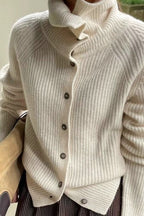 Retro Textured Rib Slim-Fit Single-Row Button Loose Solid Knit Cardigan image 3