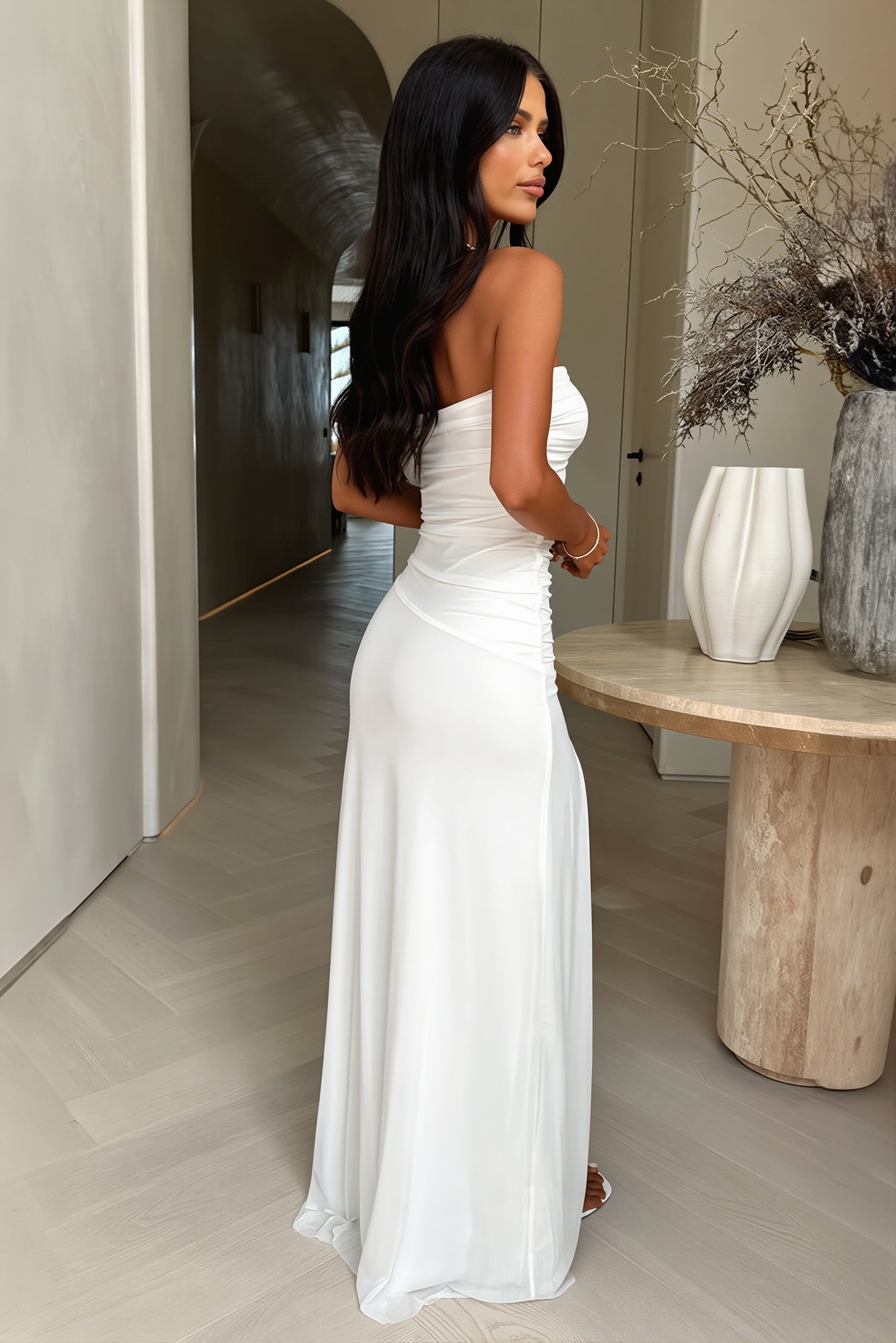 Solid Bandeau Slit Maxi Dress image 7
