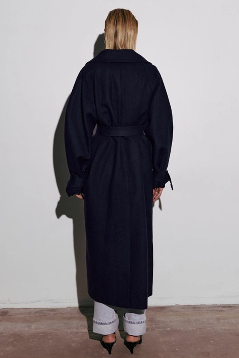 Extra-Long Wool Tie-Waist Loose Overcoat image 12