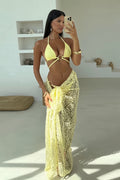 Sexy Solid Lace Cover Up Bikini Set Three Piece Swim Sets image 1
