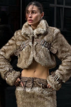 Vintage Cropped Patchwork Stand Collar Coat image 1