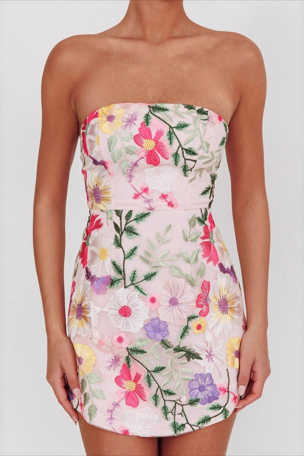Bandeau Embroidered Floral Mini Dress image 4