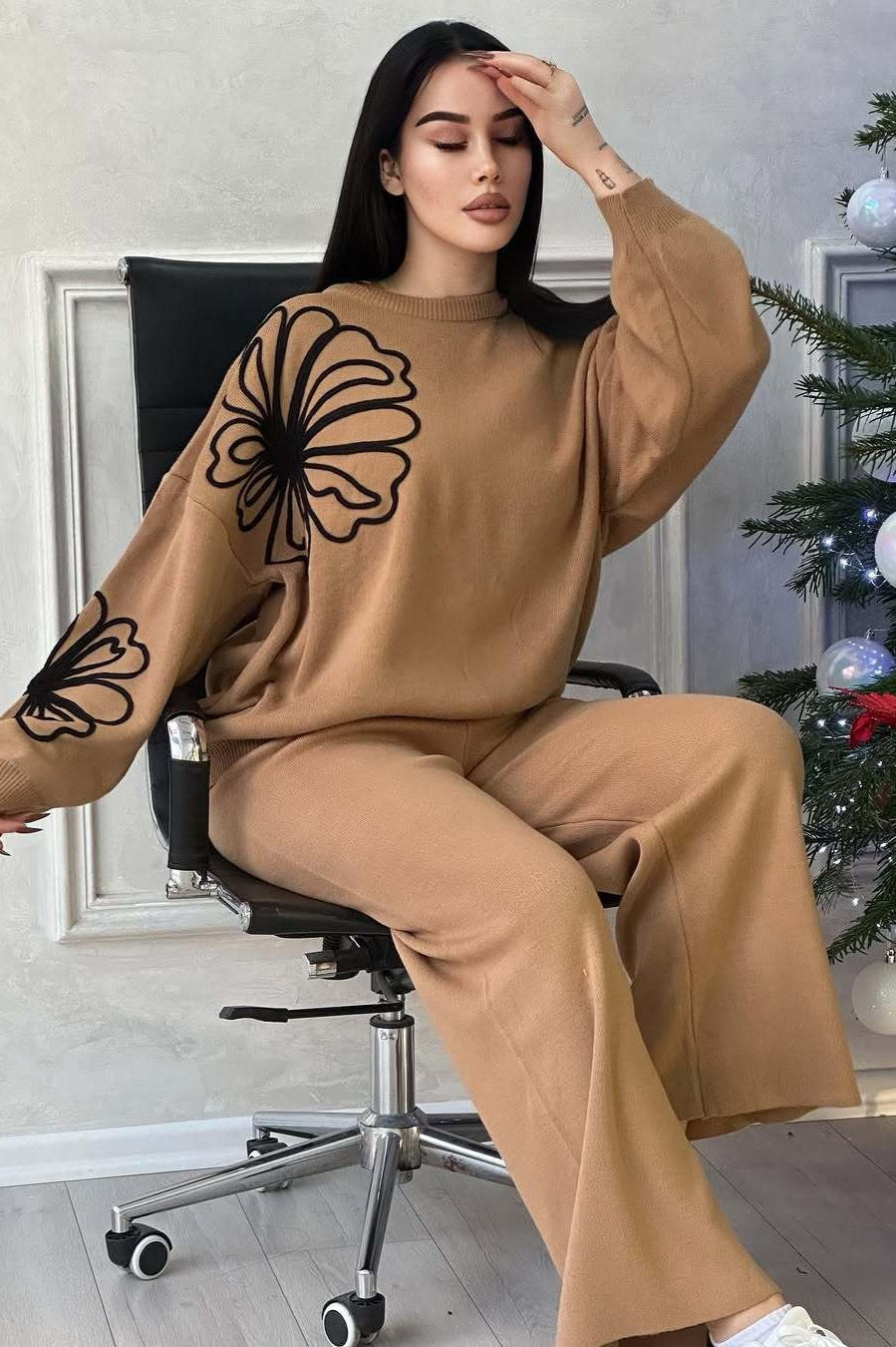 Casual Round Neck Knit Sweater with Pants Two Piece Set image 8