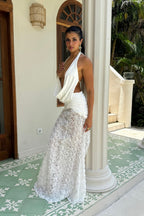 3D Floral Ruched Backless Maxi Dress image 4