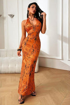 Sexy V-neck Halter Backless Floral Print Maxi Dress image 3