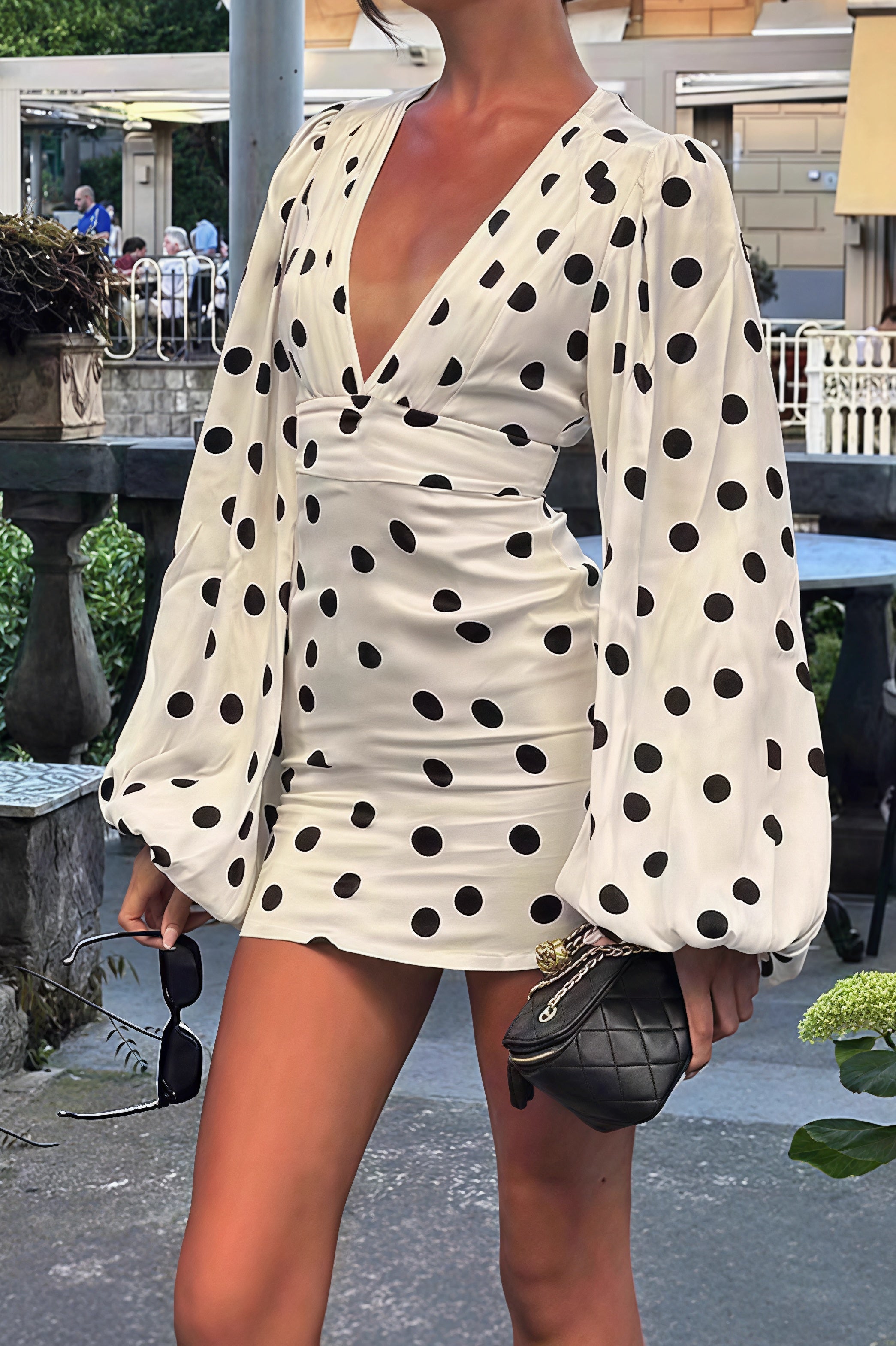Polka Dot Flare Sleeve Bodycon Mini Dress image 3