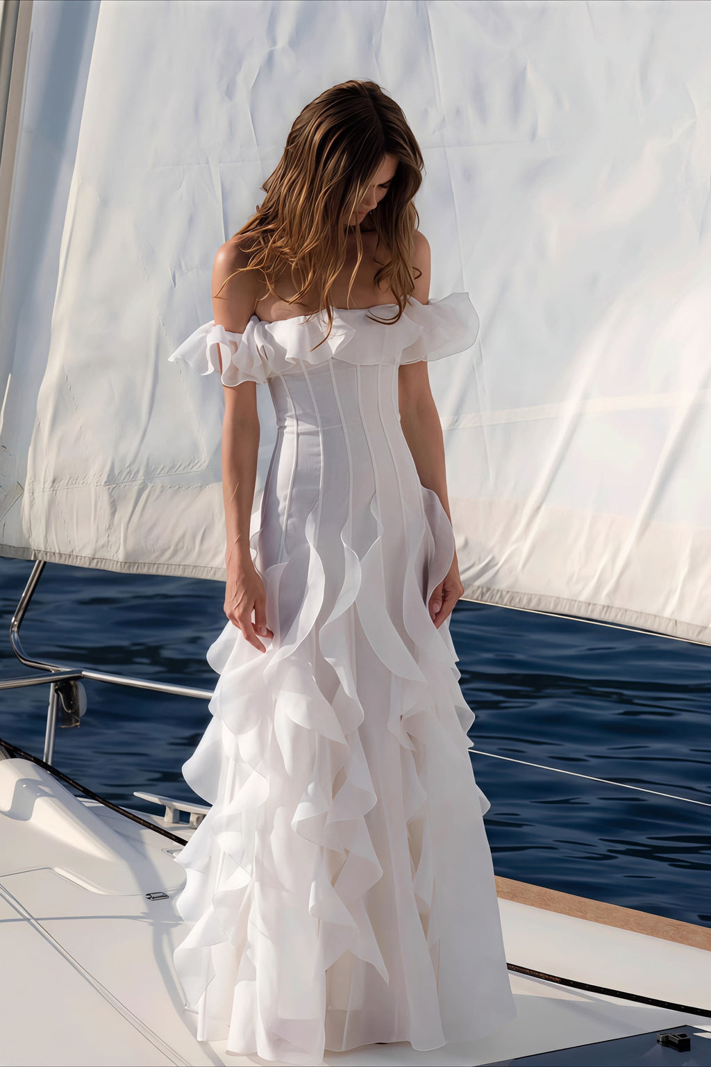 Sweet Off Shoulder Ruffle Tiered Reception Dress image 2
