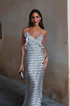 Satin Polka Dot Backless Bodycon Maxi Dress image 2