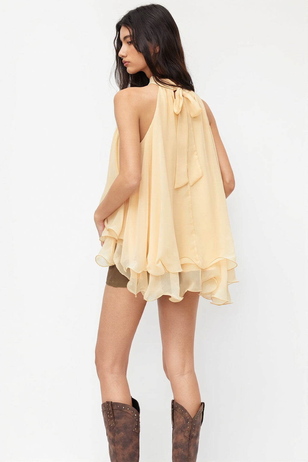 Loose Chiffon Ruffle Flowy Halter Top image 4