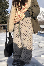 Warm Thickened Polka Dot Fleece Drawcord Pants image 1