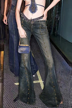 Rivet Stitch Low Rise Flared Jeans image 11