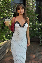 Vintage Polka Dot Lace V-Neck Bodycon Maxi Dress image 1