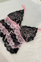 Sexy Black Pink Color Block Lace Trim Cami Top image 2