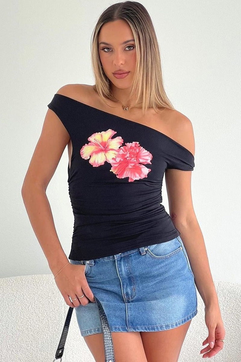 Chic Off Shoulder Floral Print Crop T-shirt image 4