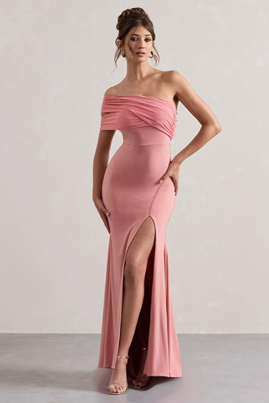 Mesh Panel Off-Shoulder Split Bodycon Party Dress image 2