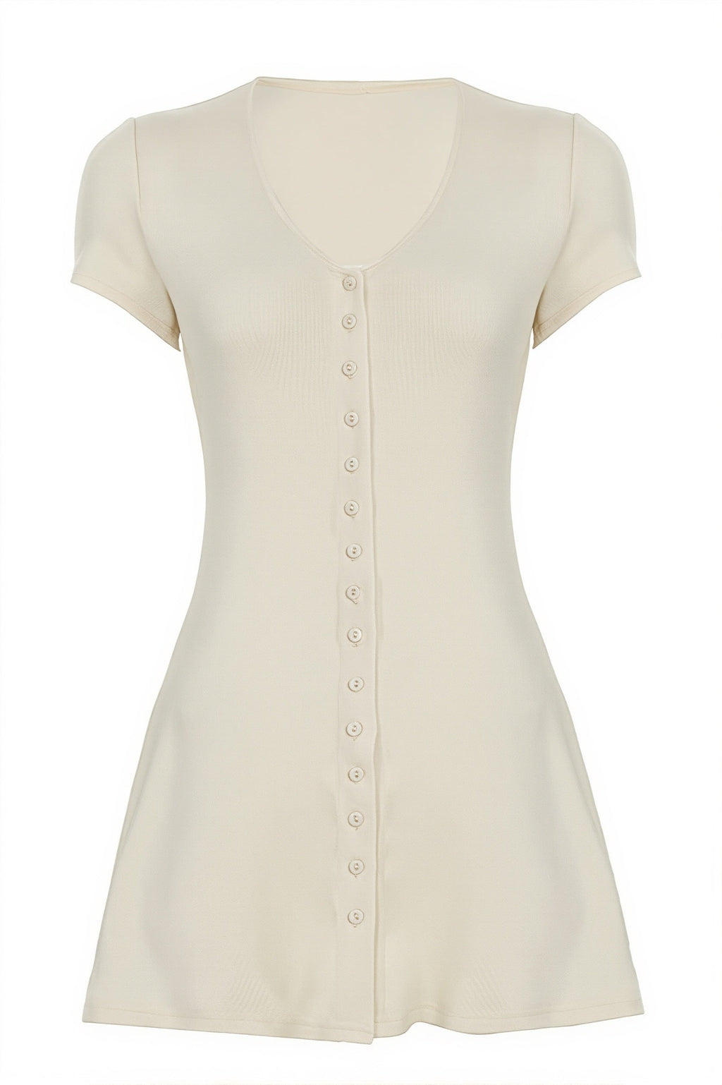 Solid Button Knit V Neck Slim Mini Dress image 6