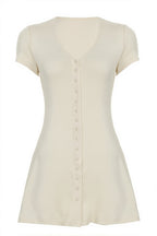 Solid Button Knit V Neck Slim Mini Dress image 6