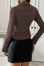 Lapel Buckle Flare Sleeve Long Sleeve Blouse image 2