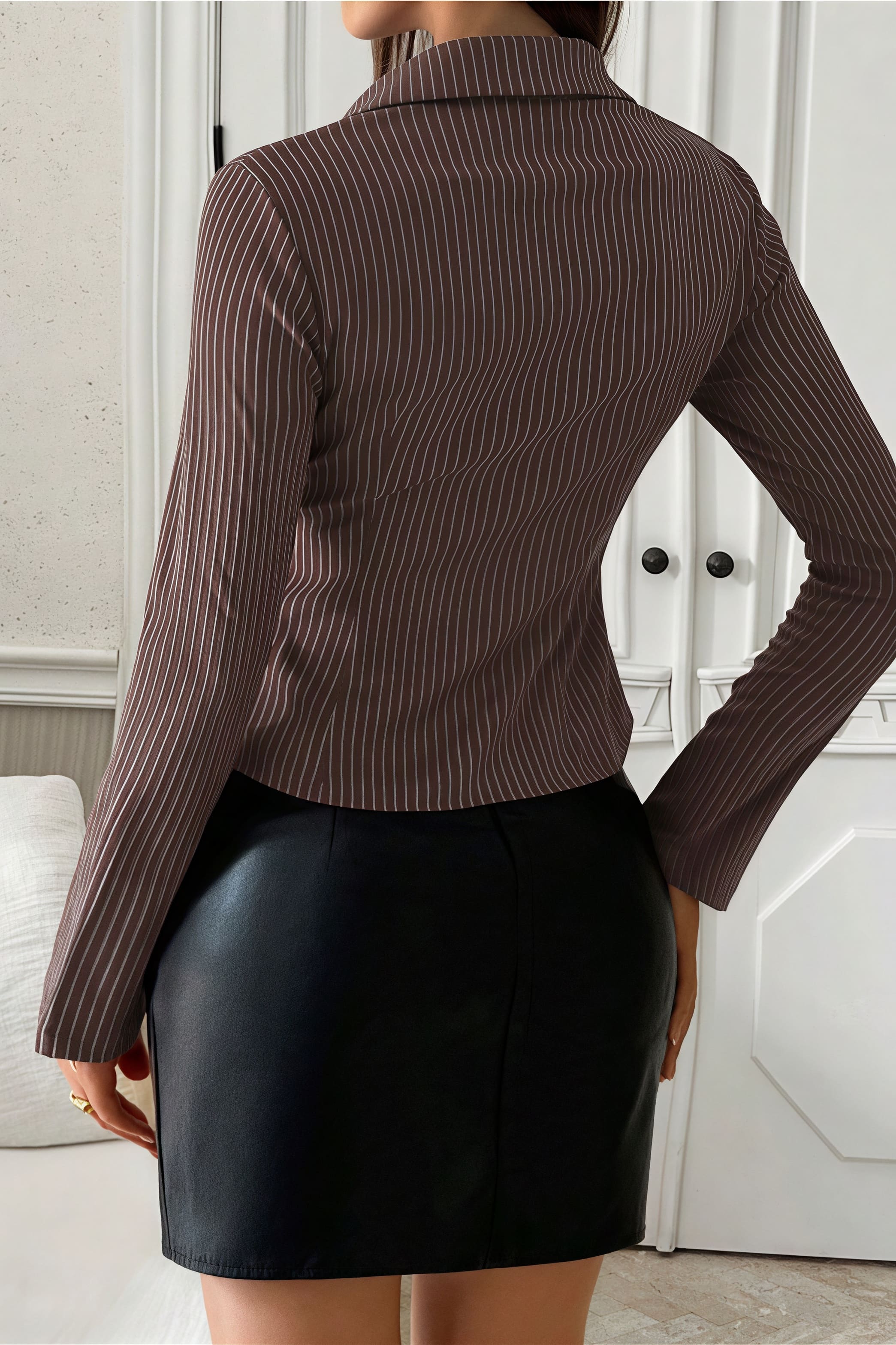 Lapel Buckle Flare Sleeve Long Sleeve Blouse image 2