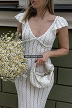 French Ruffle V Neck Knit Pastoral Maxi Dress image 8