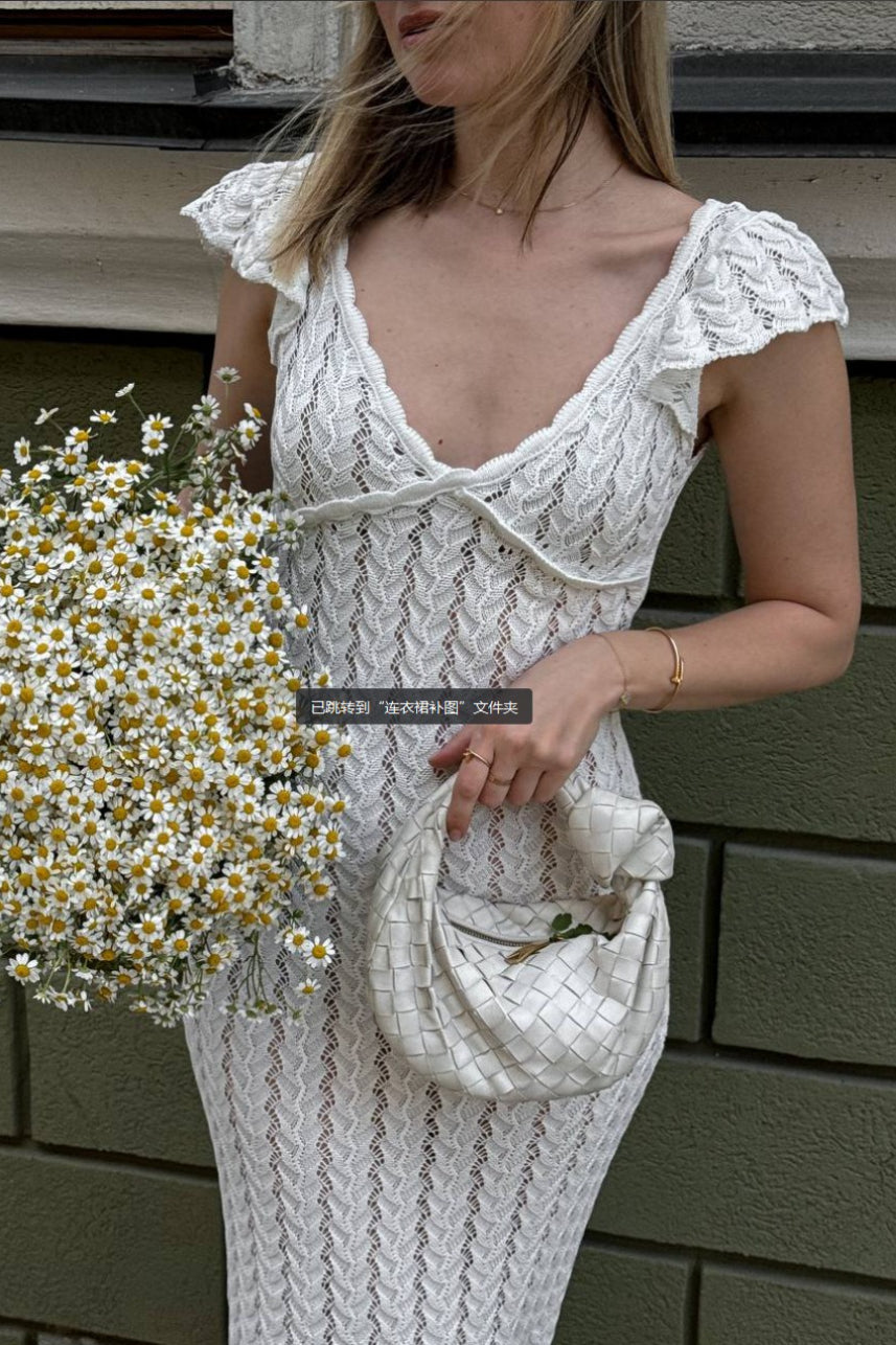 French Ruffle V Neck Knit Pastoral Maxi Dress image 8