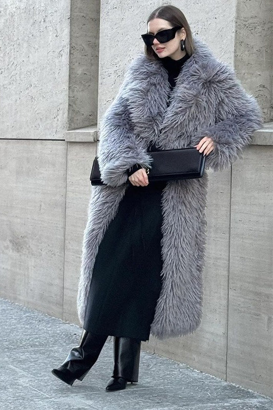 White Over the Knee Long Eco Faux Fur Overcoat image 3