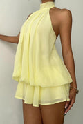 Solid Halter Cutout Back Tie Waist Cinch Mini Dress image 1