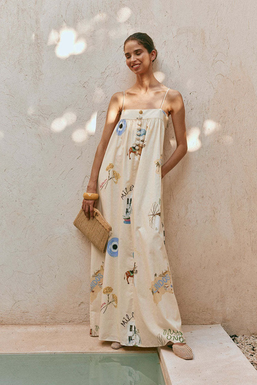 Sexy Spaghetti Strap Linen Vacation Maxi Dress image 1