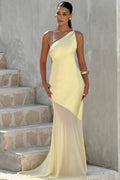 One Shoulder Sleeveless Backless Slim Mesh Tie Maxi Dress image 1