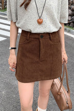 Corduroy High Waist A-Line Skirt image 11