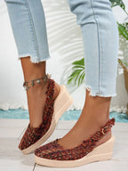 Aurelia Wedge Sandals detail view styled for Avrienne