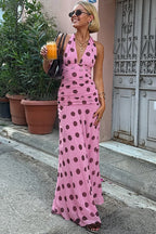 Vintage Polka Dot Halter V-neck Maxi Dress image 4