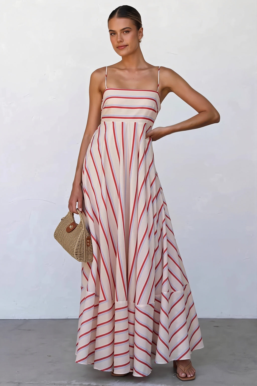 Striped High Waist Swing Cami Boho Dress image 5