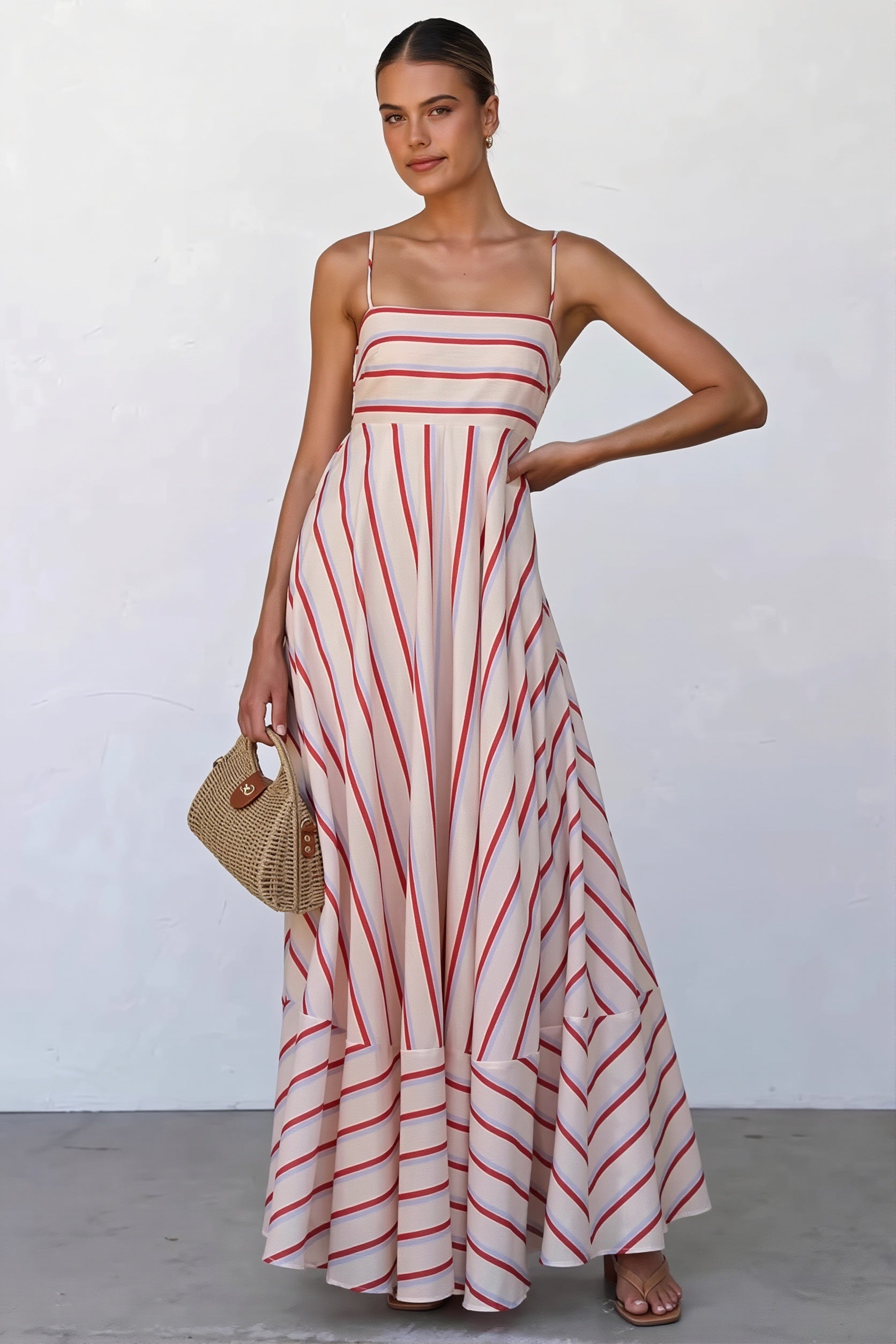 Striped High Waist Swing Cami Boho Dress image 5
