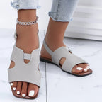 Corinne Flat Sandals detail view styled for Avrienne