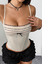 Tie Slim Lace Bow Bone Corset Cami Top image 6