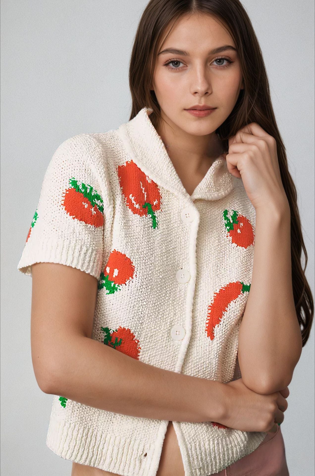 Jacquard Short Sleeve Knit Cardigan image 1