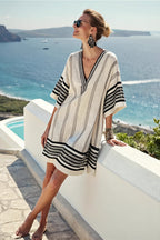 Boho V Neck Loose Print Midi Dress image 1