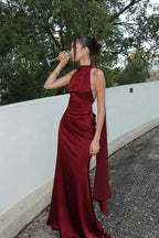 Halter Satin Elegant Solid Color Prom Dress image 3