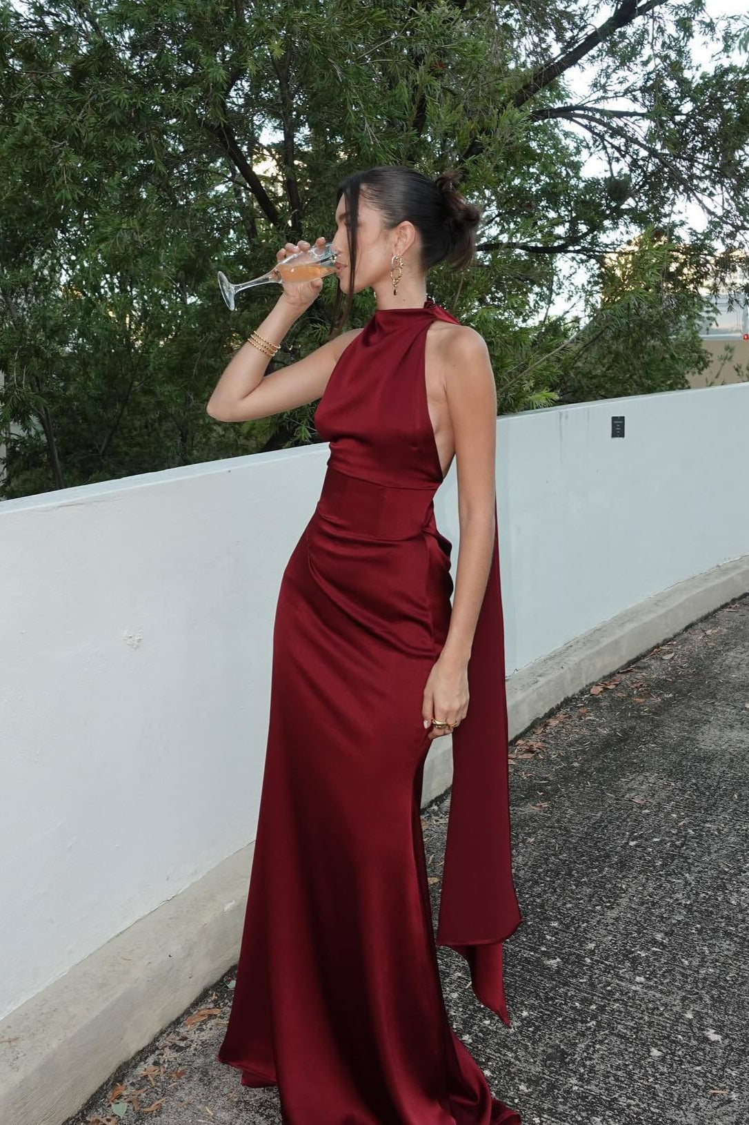 Halter Satin Elegant Solid Color Prom Dress image 3