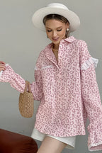 Elegant Leopard Print Cotton Long Sleeve Blouse image 4