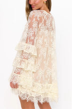 Lace Sheer Ruffle Cover Up Mini Dress image 3