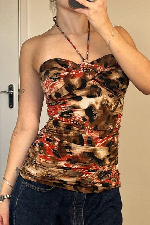 Backless Strappy Print Blouse image 2
