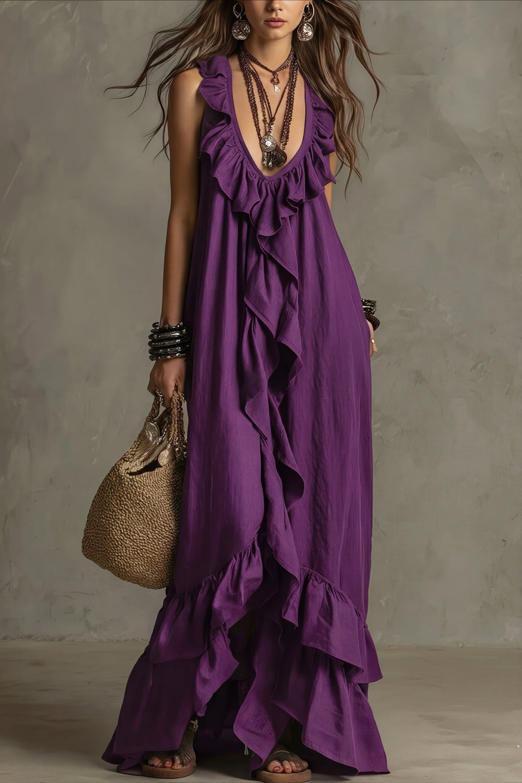Ruffle Sleeveless Casual Long Boho Dress image 3