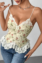 Chic Floral Jacquard Lace Insert Slim Cami Top image 4