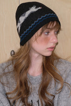 Pure Wool Cat Pattern Color Block Soft Knitted Hat image 3