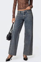 Heart Leopard Low Waist Straight Jeans image 2