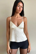 Minimal Deep V Solid Floral Jacquard Cami Top image 1