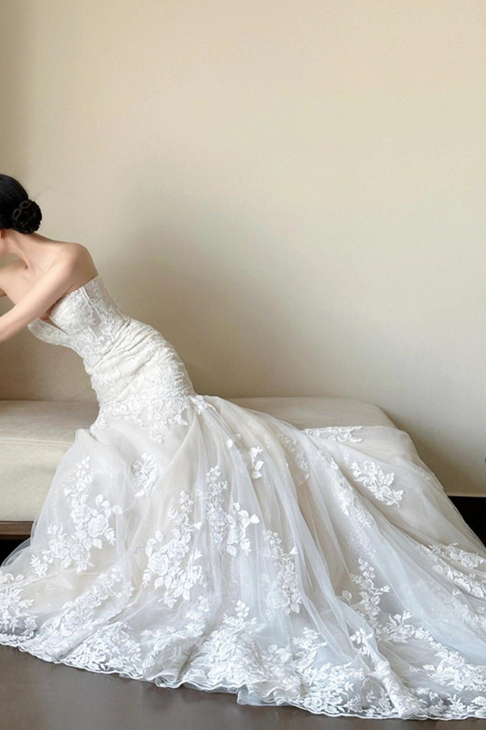 Lace Strapless Mermaid Train Wedding Dress image 5